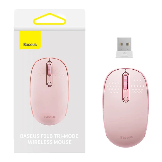 Baseus F01B vezeték nélküli egér, Tri-mode 2.4G BT 5.0 1600 DPI (rózsaszín)