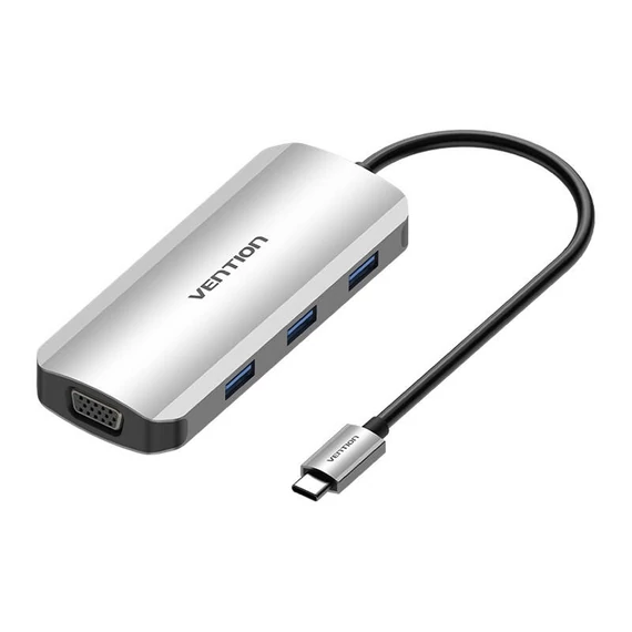 USB-C dokkoló állomás HDMI, VGA, 3x USB 3.0, PD 0.15m Vention TOIHB (szürke)