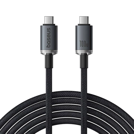 Gyorstöltő kábel Baseus Crystal Shine USB-C USB-C 100W, 1,5m, 20Gb (fekete)