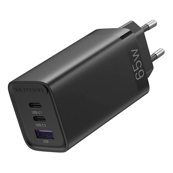 Vention FEDB0-EU 2xUSB-C 1xUSB-A 65W/30W/30W GaN hálózati töltő (fekete)